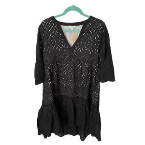 Sundance Catalog 'Selma' Black Eyelet Dress Size Petite Medium